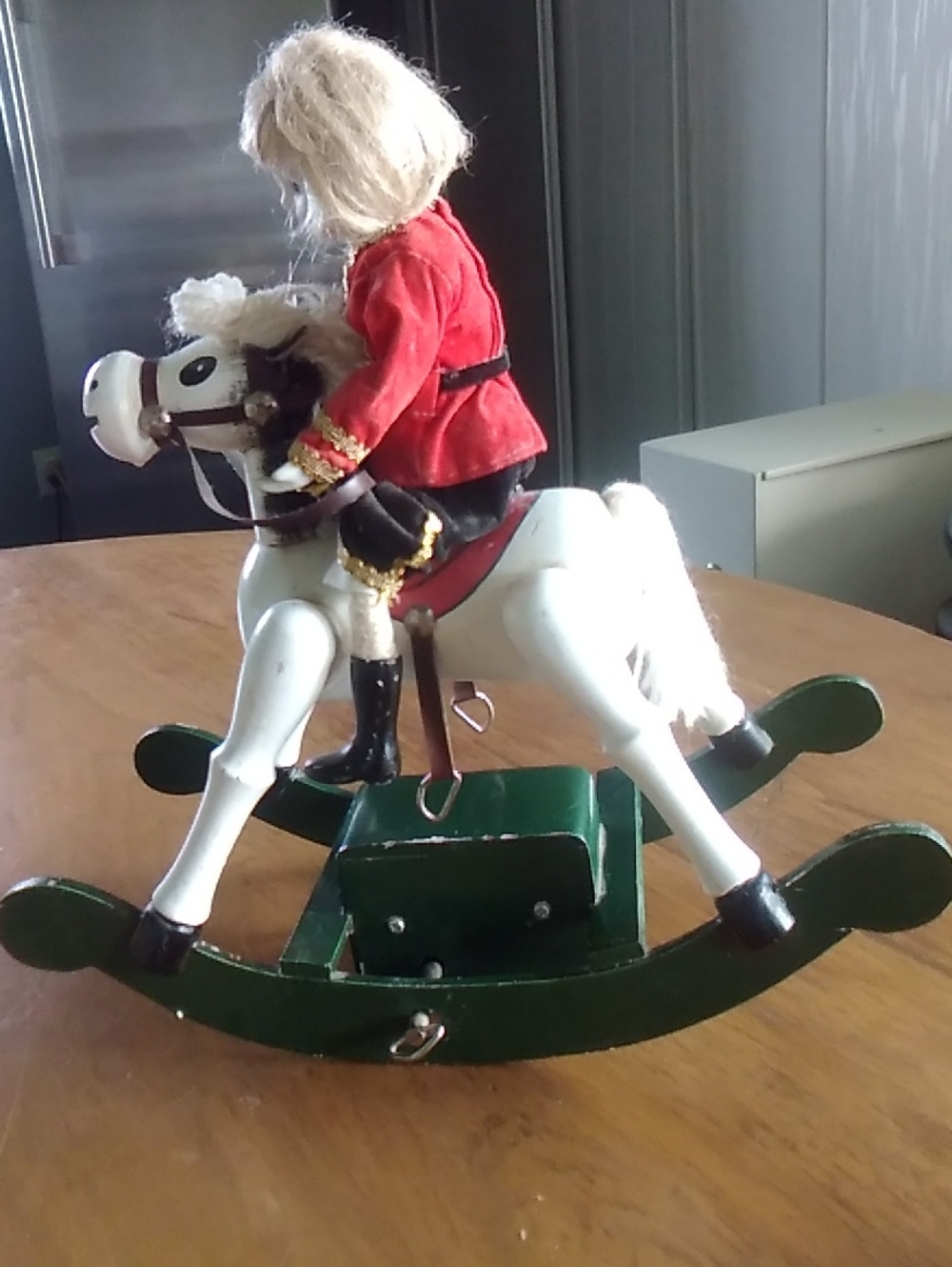 Classic White Rocking Horse Toy with Red Rider
